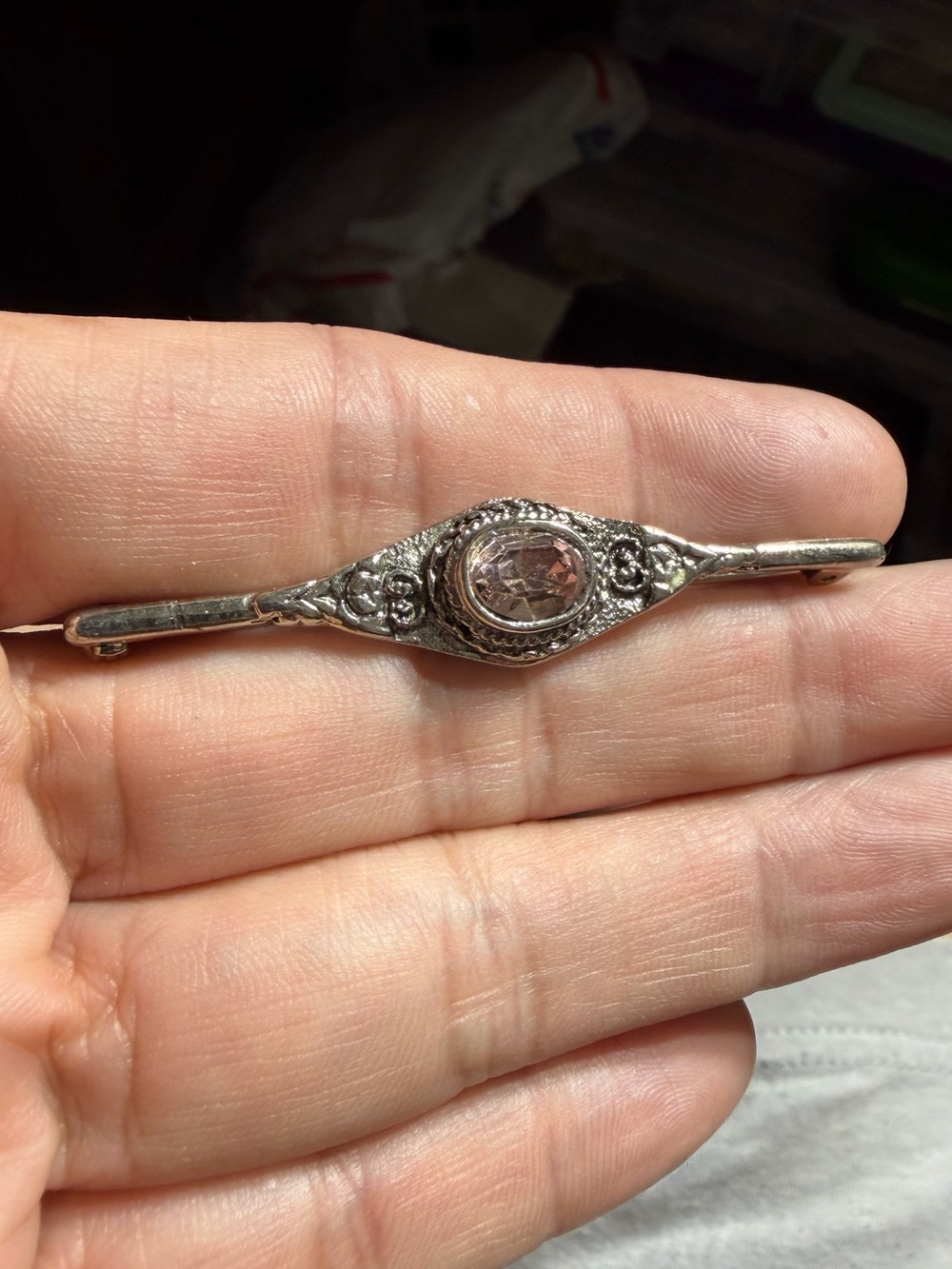 Vintage Silver Tone Bar Brooch
